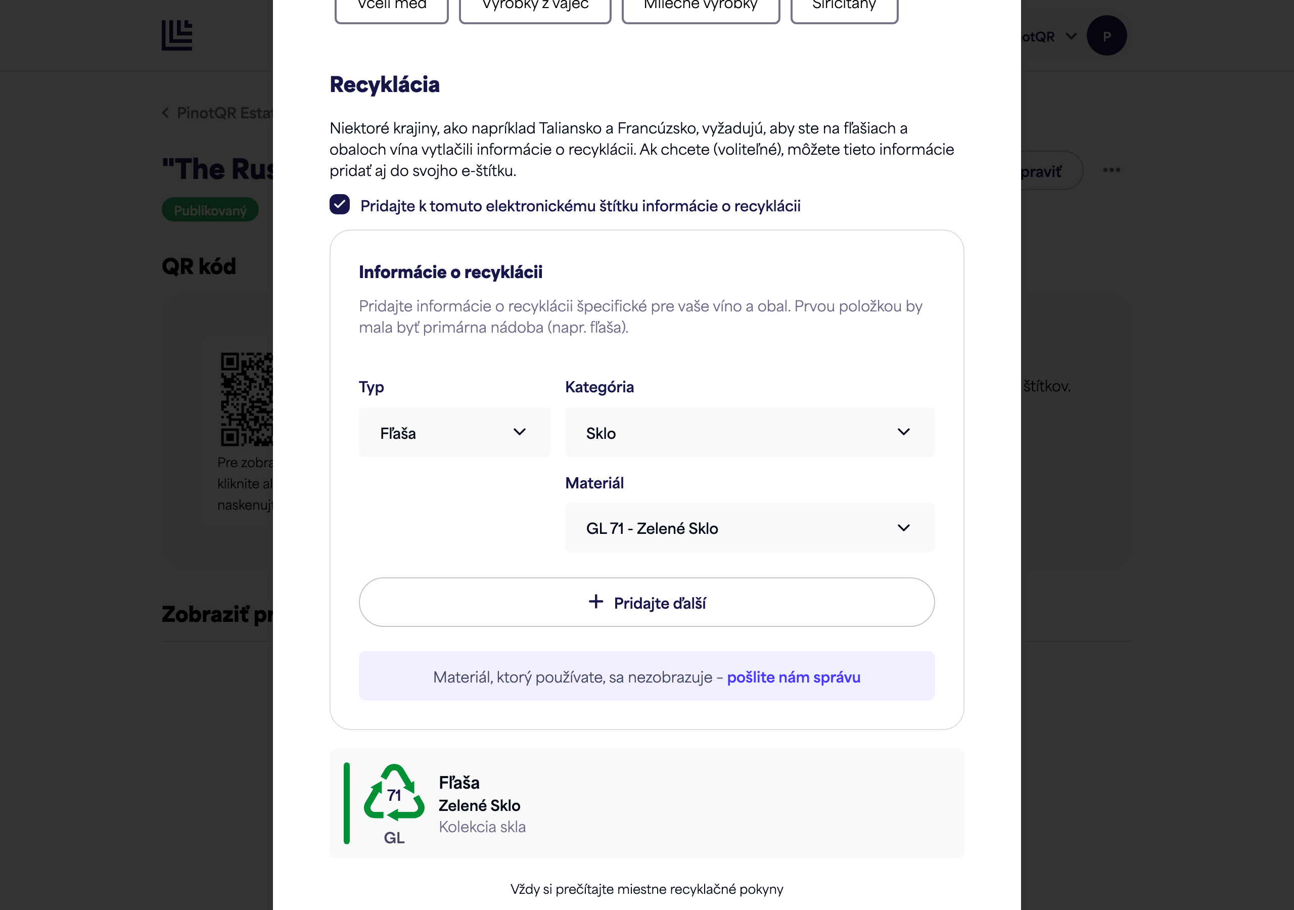The Recycling section toggle and explanation