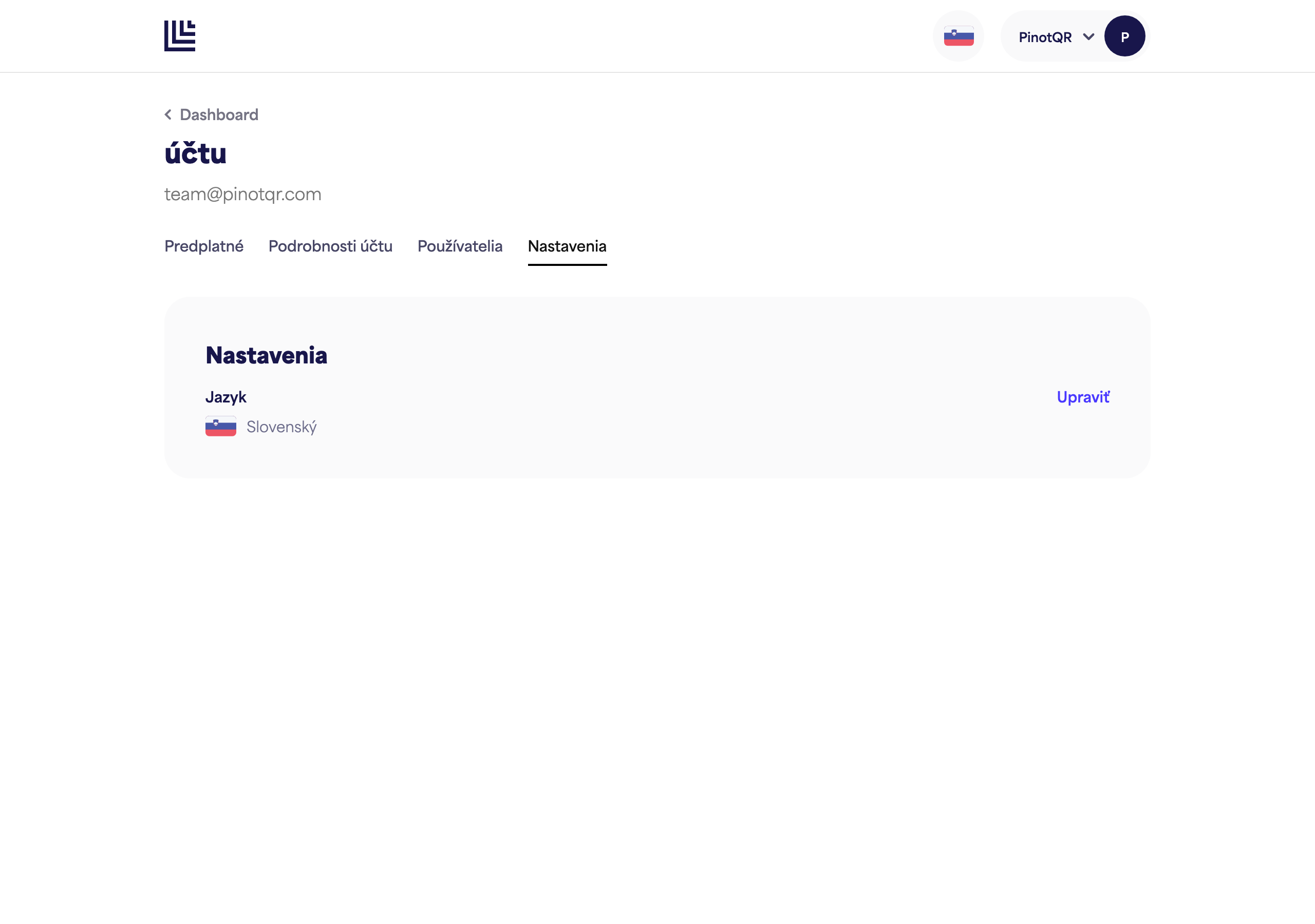 Stránka Nastavenia s možnosťou Jazyk