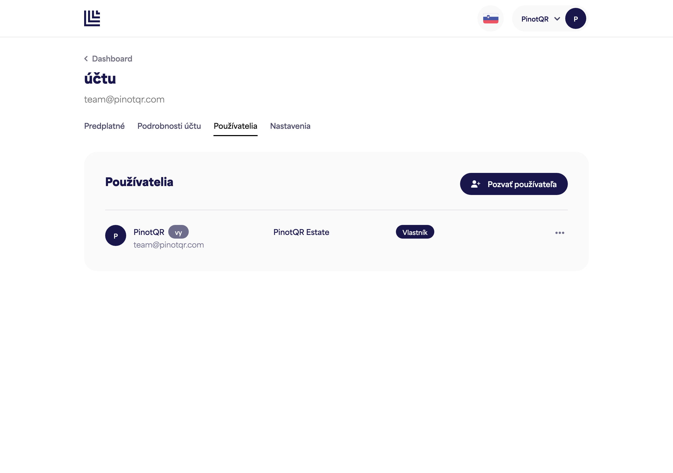 Stránka Používatelia a prístup s výpisom spolupracovníkov a ich prístupom pre jednotlivé značky