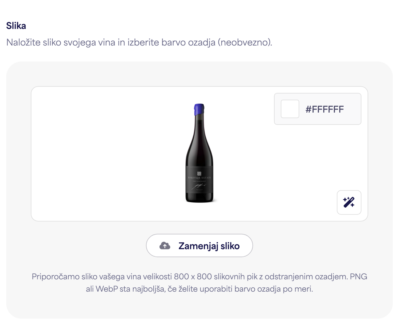 Nalaganje slike steklenice z vzorčno sliko vina