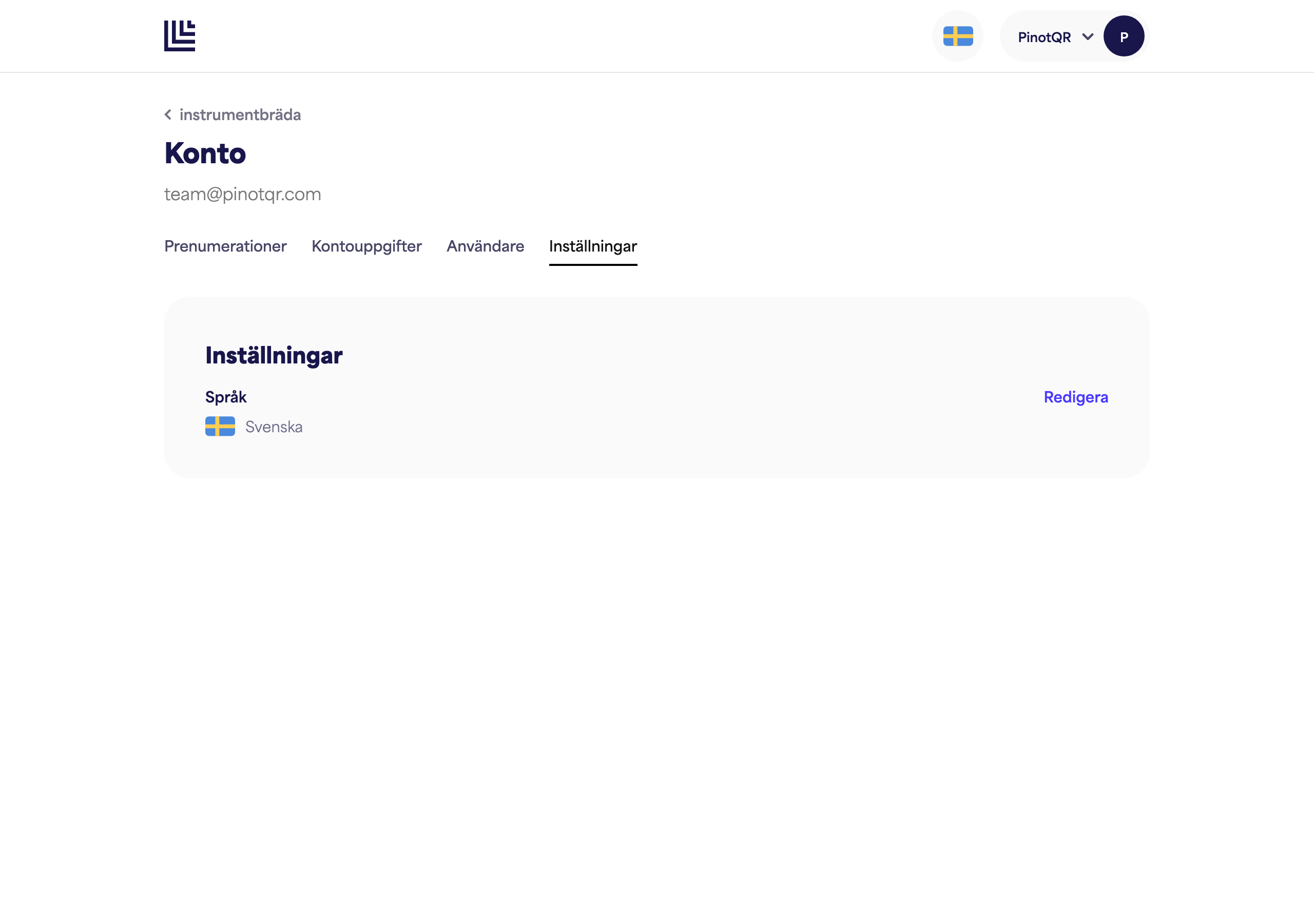 Inställningssidan med språkalternativet